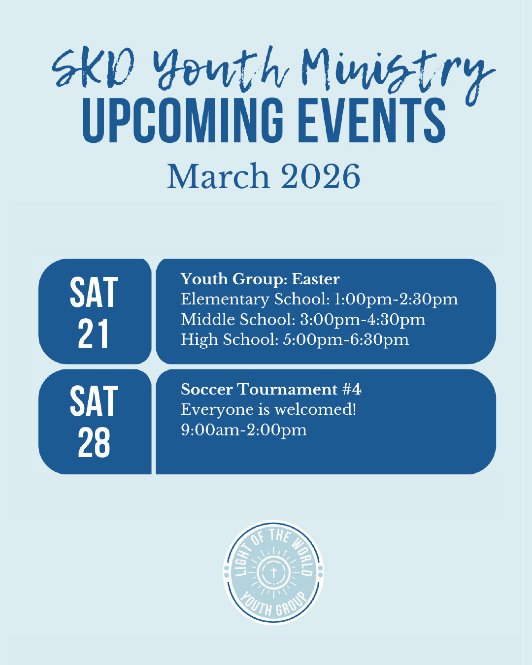 SKD Youth Ministry - Próximos eventos                                                                                                                                                                                                                                                                      
